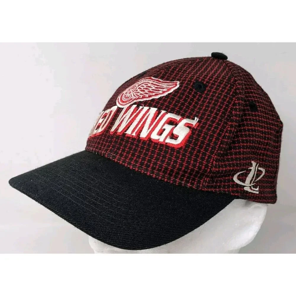 Detroit Red Wings Logo Athletic Checkered Grid Baseball Cap Hat NHL Hockey 90s